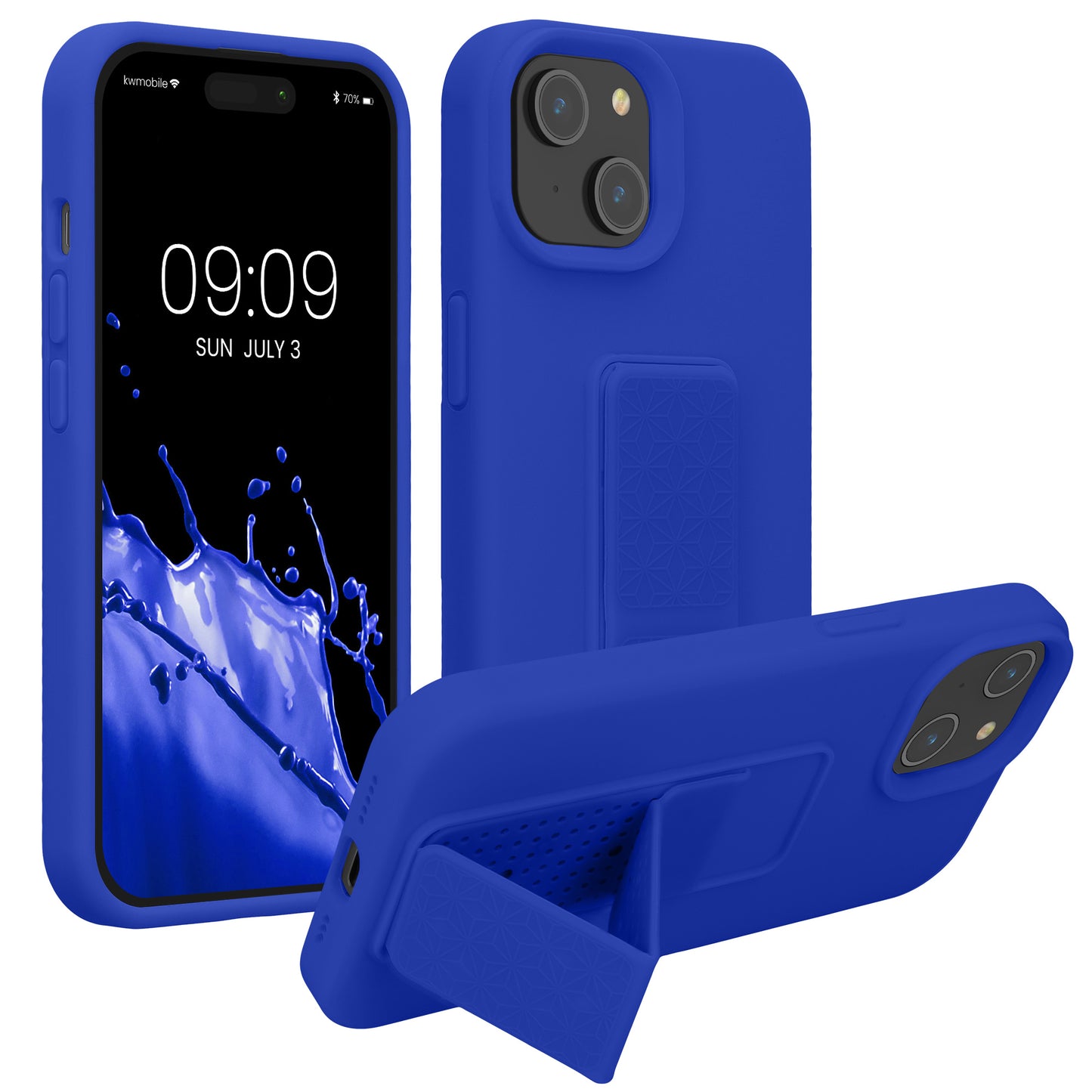 kwmobile Handyhülle für Apple iPhone 15 Hülle - TPU Silikon Case mit Fingerhalter und Stand - Schutzhülle Cover in Baltik Blau Baltik Blau  