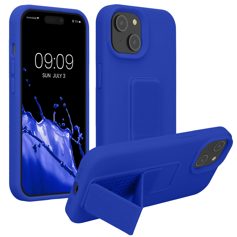 kwmobile Handyhülle für Apple iPhone 15 Hülle - TPU Silikon Case mit Fingerhalter und Stand - Schutzhülle Cover in Baltik Blau Baltik Blau  