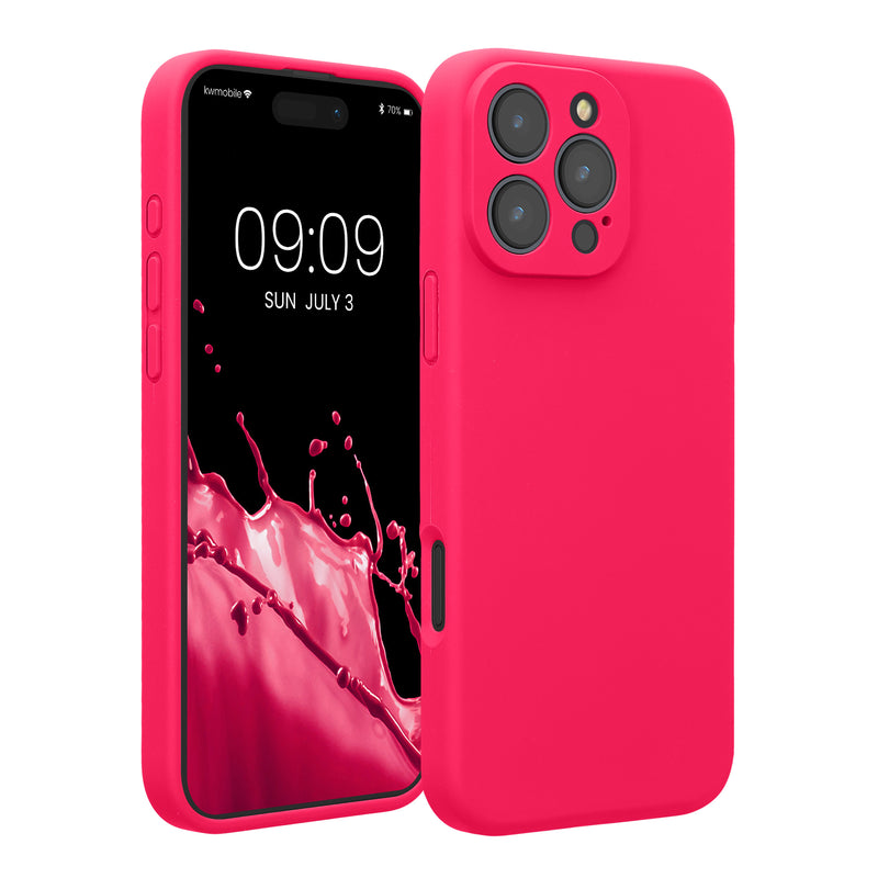 kwmobile Handyhülle für Apple iPhone 16 Pro Max Hülle - gummierte Handy Silikon Case für iPhone 16 Pro Max - Schutzhülle Cover - Neon Pink Neon Pink  