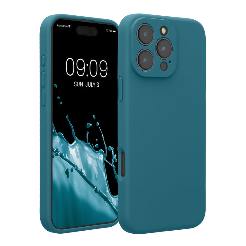 kwmobile Handyhülle für Apple iPhone 16 Pro Max Hülle - gummierte Handy Silikon Case für iPhone 16 Pro Max - Schutzhülle Cover - Petrol matt Petrol matt  