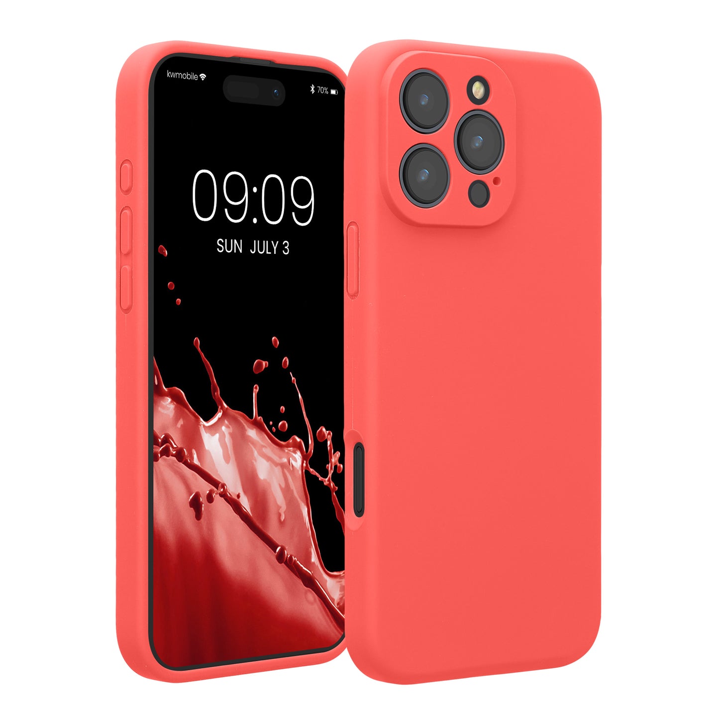 kwmobile Handyhülle für Apple iPhone 16 Pro Max Hülle - gummierte Handy Silikon Case für iPhone 16 Pro Max - Schutzhülle Cover - Neon Koralle Neon Koralle  