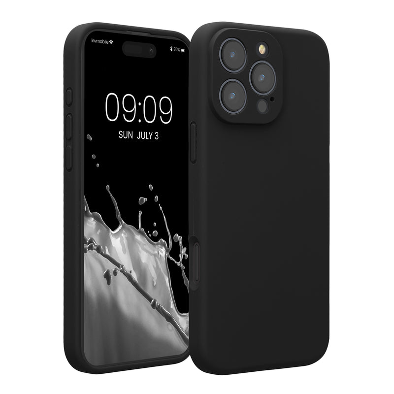 kwmobile Handyhülle für Apple iPhone 16 Pro Max Hülle - gummierte Handy Silikon Case für iPhone 16 Pro Max - Schutzhülle Cover - Schwarz Schwarz  