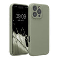kwmobile Handyhülle für Apple iPhone 16 Pro Max Hülle - gummierte Handy Silikon Case für iPhone 16 Pro Max - Schutzhülle Cover - Graugrün Graugrün  