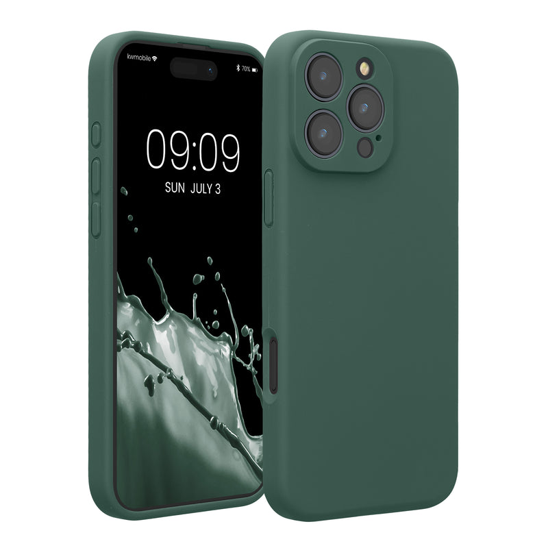 kwmobile Handyhülle für Apple iPhone 16 Pro Max Hülle - gummierte Handy Silikon Case für iPhone 16 Pro Max - Schutzhülle Cover - Tannengrün Tannengrün  
