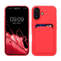 kwmobile Handyhülle für Apple iPhone 16 Hülle mit Kartenfach - TPU Case - Kabelloses Laden - Schutzhülle Cover in Neon Pink Neon Pink  