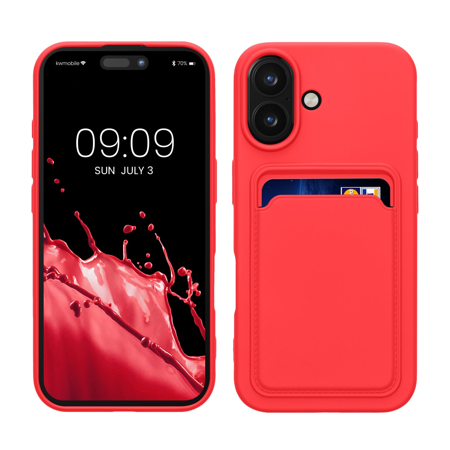 kwmobile Handyhülle für Apple iPhone 16 Hülle mit Kartenfach - TPU Case - Kabelloses Laden - Schutzhülle Cover in Neon Pink Neon Pink  