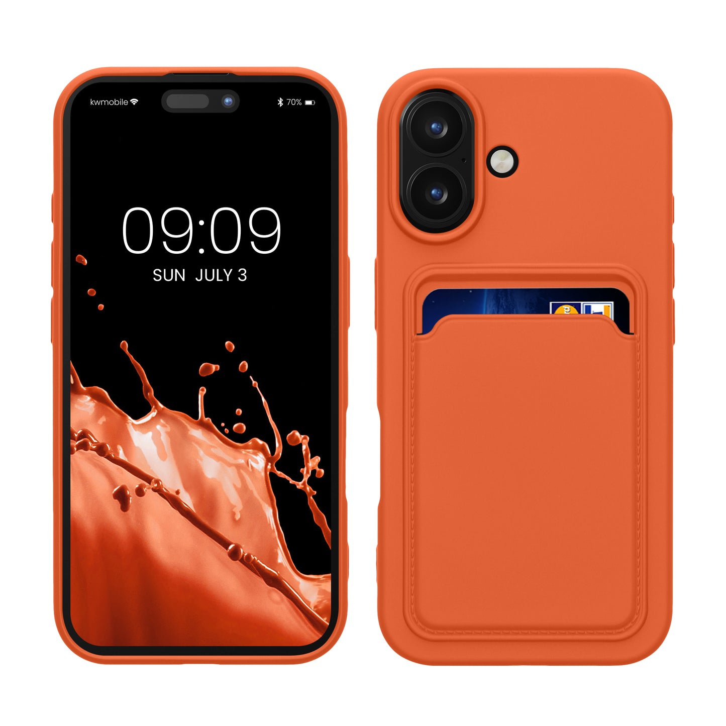 kwmobile Handyhülle für Apple iPhone 16 Hülle mit Kartenfach - TPU Case - Kabelloses Laden - Schutzhülle Cover in Orange Orange  
