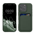 kwmobile Handyhülle für Apple iPhone 16 Pro Hülle mit Kartenfach - TPU Case - Kabelloses Laden - Schutzhülle Cover in Dunkelgrün Dunkelgrün  
