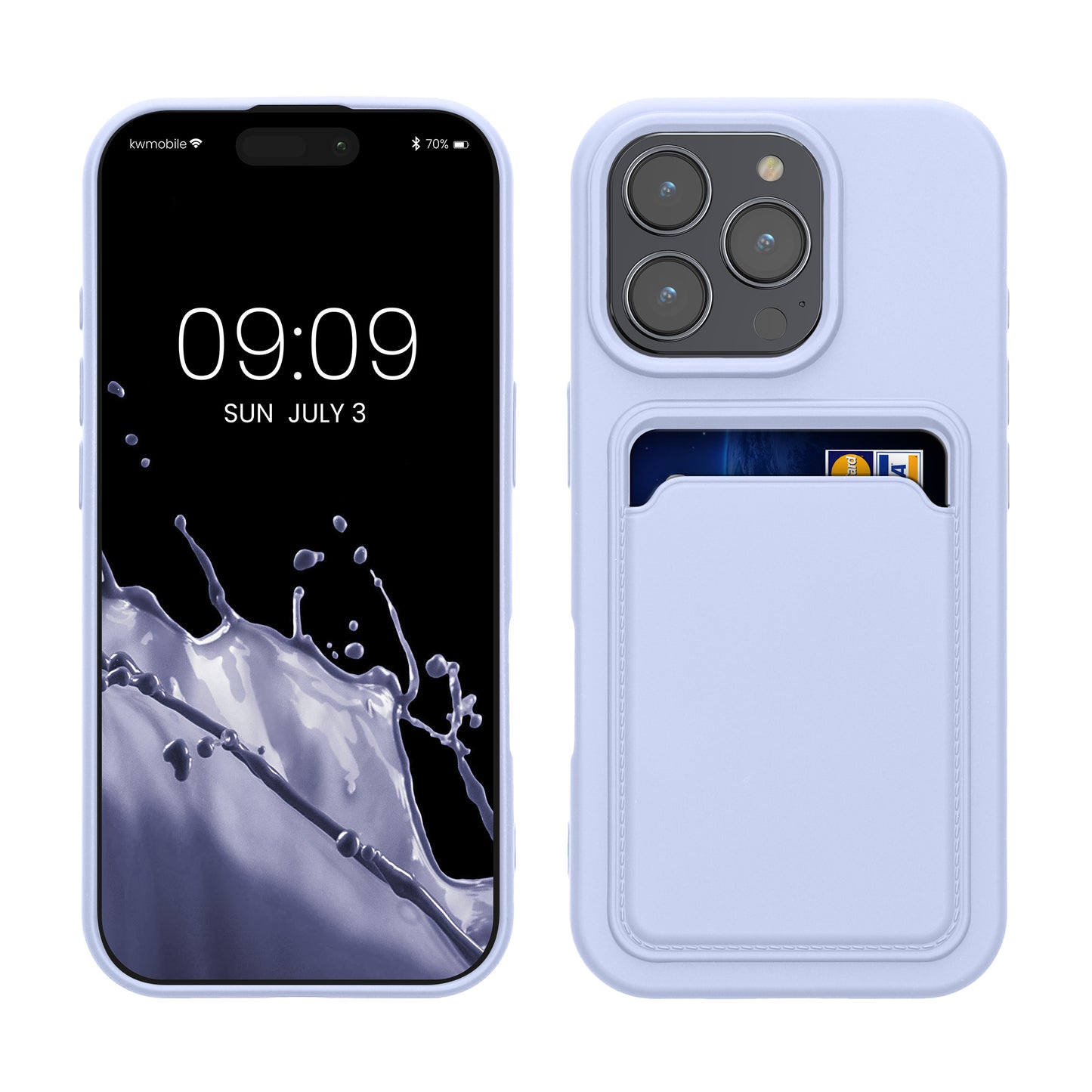 kwmobile Handyhülle für Apple iPhone 16 Pro Hülle mit Kartenfach - TPU Case - Kabelloses Laden - Schutzhülle Cover in Lavendel Lavendel  