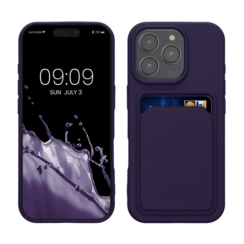 kwmobile Handyhülle für Apple iPhone 16 Pro Hülle mit Kartenfach - TPU Case - Kabelloses Laden - Schutzhülle Cover in Baltik Blau Baltik Blau  