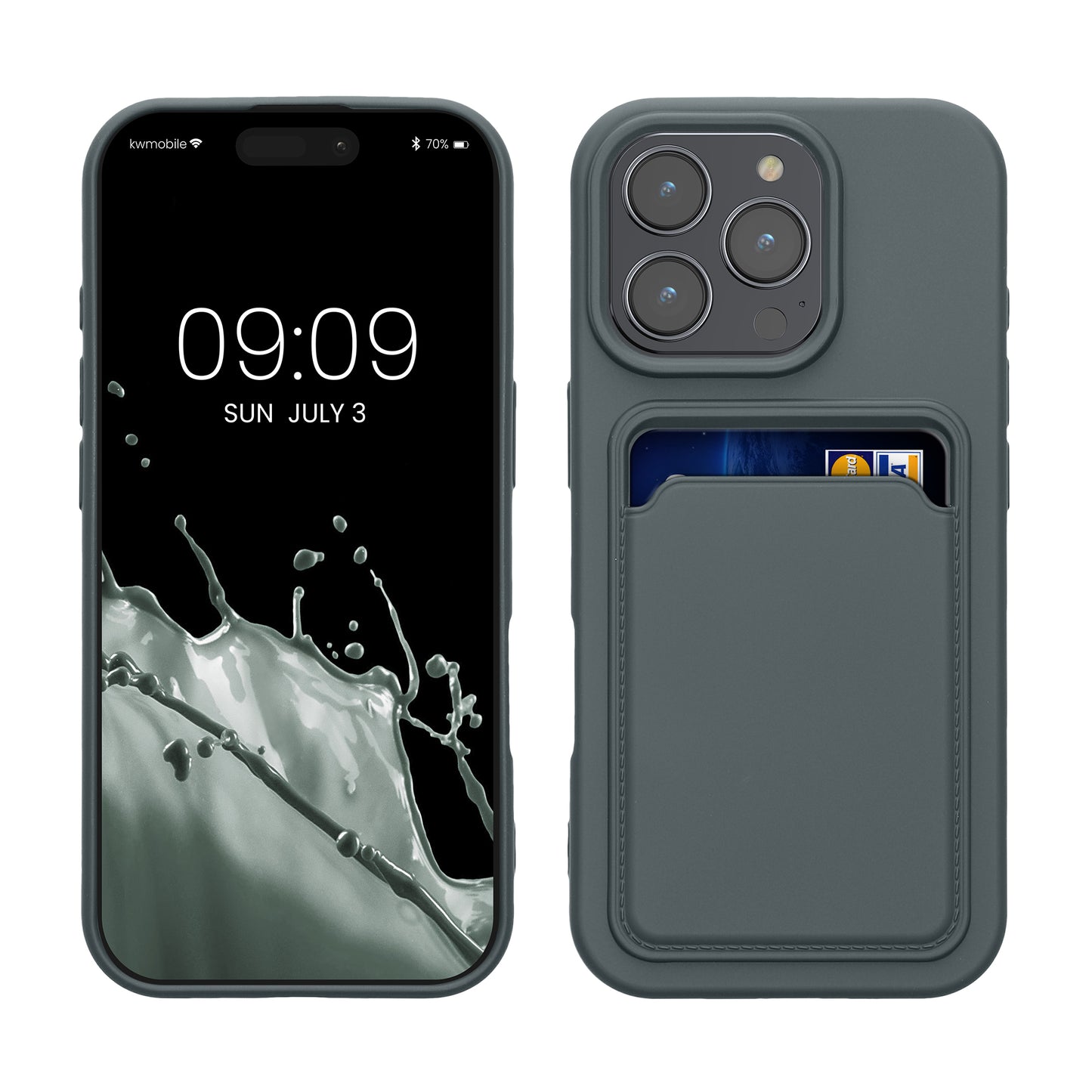 kwmobile Handyhülle für Apple iPhone 16 Pro Hülle mit Kartenfach - TPU Case - Kabelloses Laden - Schutzhülle Cover in Dunkler Schiefer Dunkler Schiefer  