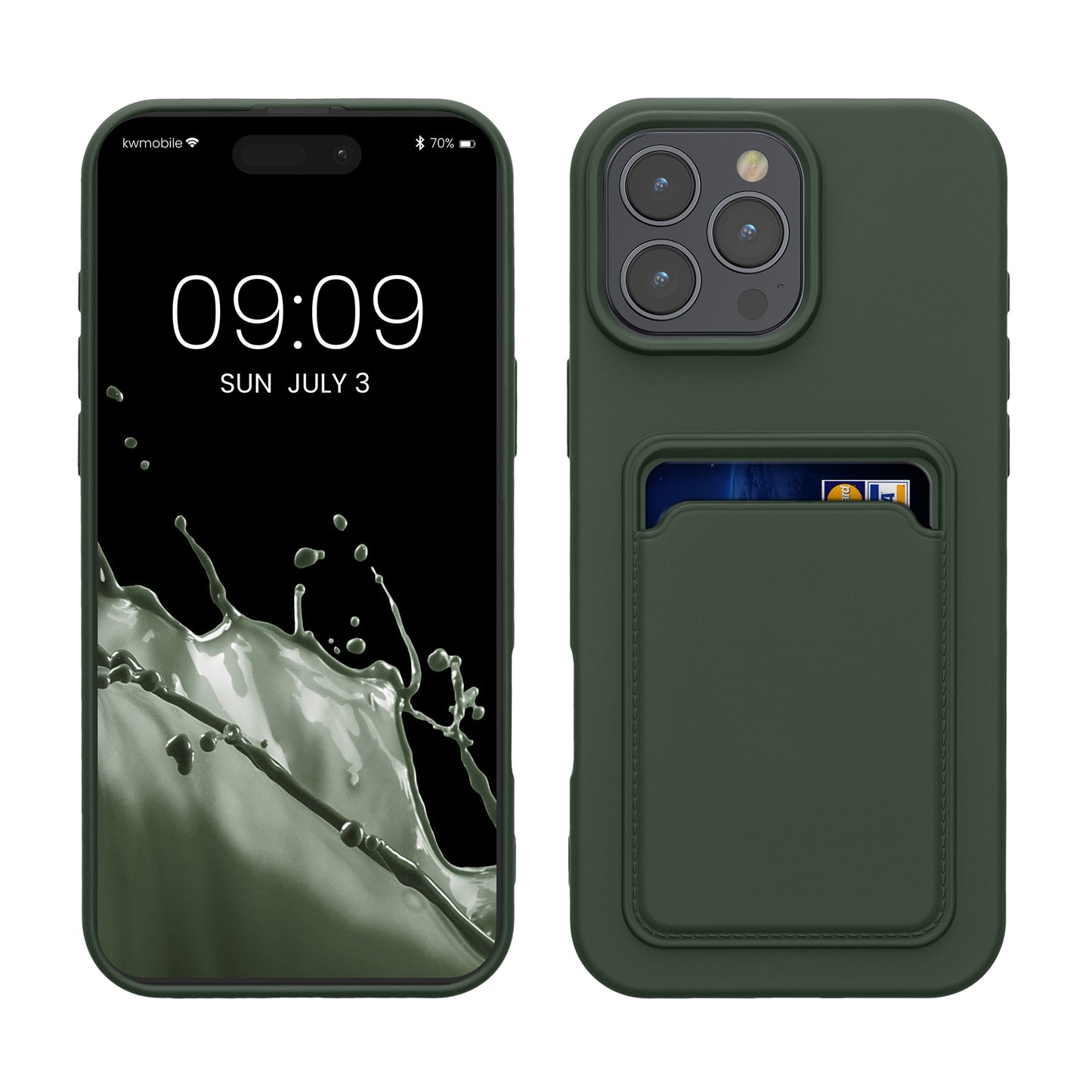 kwmobile Handyhülle für Apple iPhone 16 Pro Max Hülle mit Kartenfach - TPU Case - Kabelloses Laden - Schutzhülle Cover in Dunkelgrün Dunkelgrün  