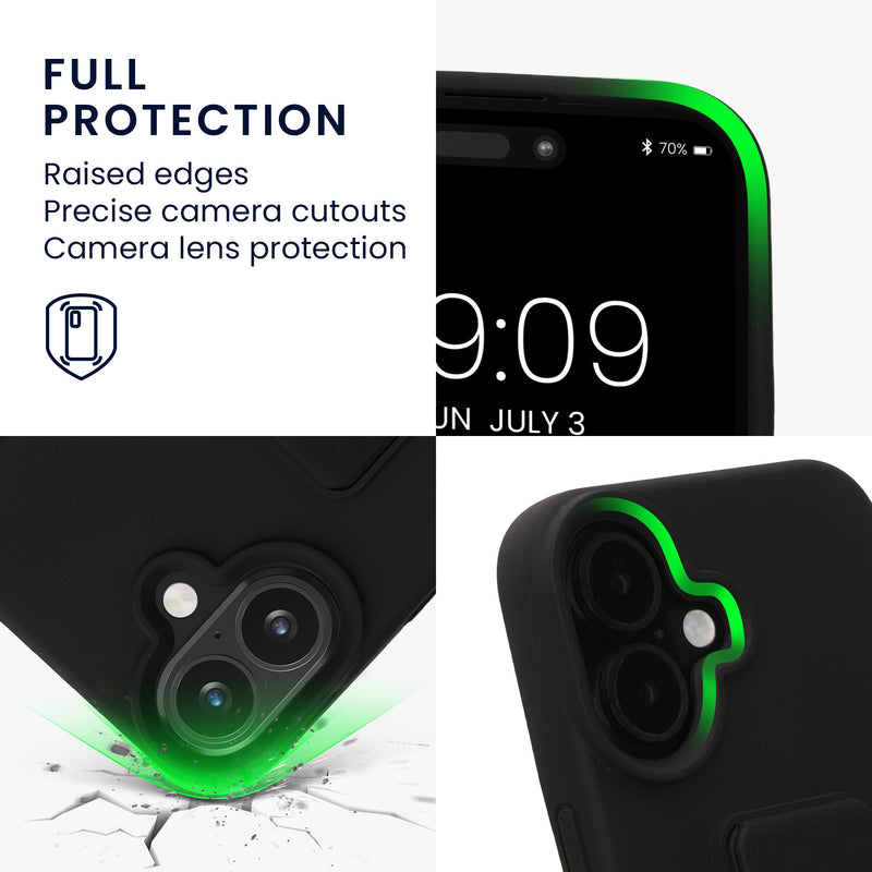 kwmobile Handyhülle für Apple iPhone 16 Hülle - Silikon Case mit Fingerhalter und Stand - Schutzhülle Cover