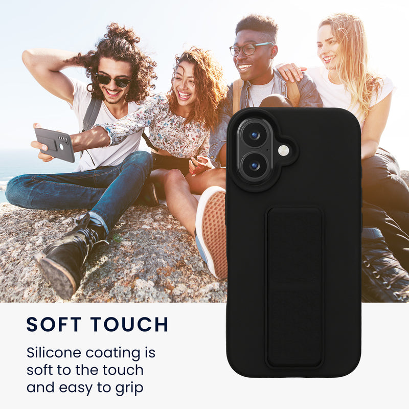 kwmobile Handyhülle für Apple iPhone 16 Hülle - Silikon Case mit Fingerhalter und Stand - Schutzhülle Cover