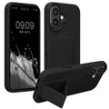 kwmobile Handyhülle für Apple iPhone 16 Hülle - TPU Silikon Case mit Fingerhalter und Stand - Schutzhülle Cover in Schwarz Schwarz  