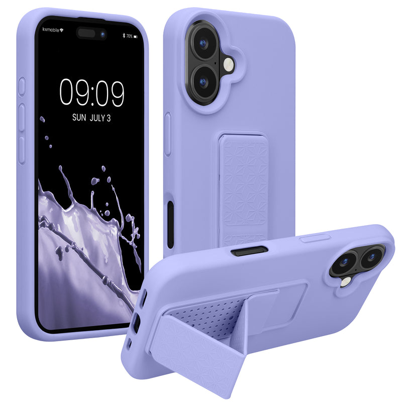 kwmobile Handyhülle für Apple iPhone 16 Hülle - TPU Silikon Case mit Fingerhalter und Stand - Schutzhülle Cover in Lavendel Lavendel  