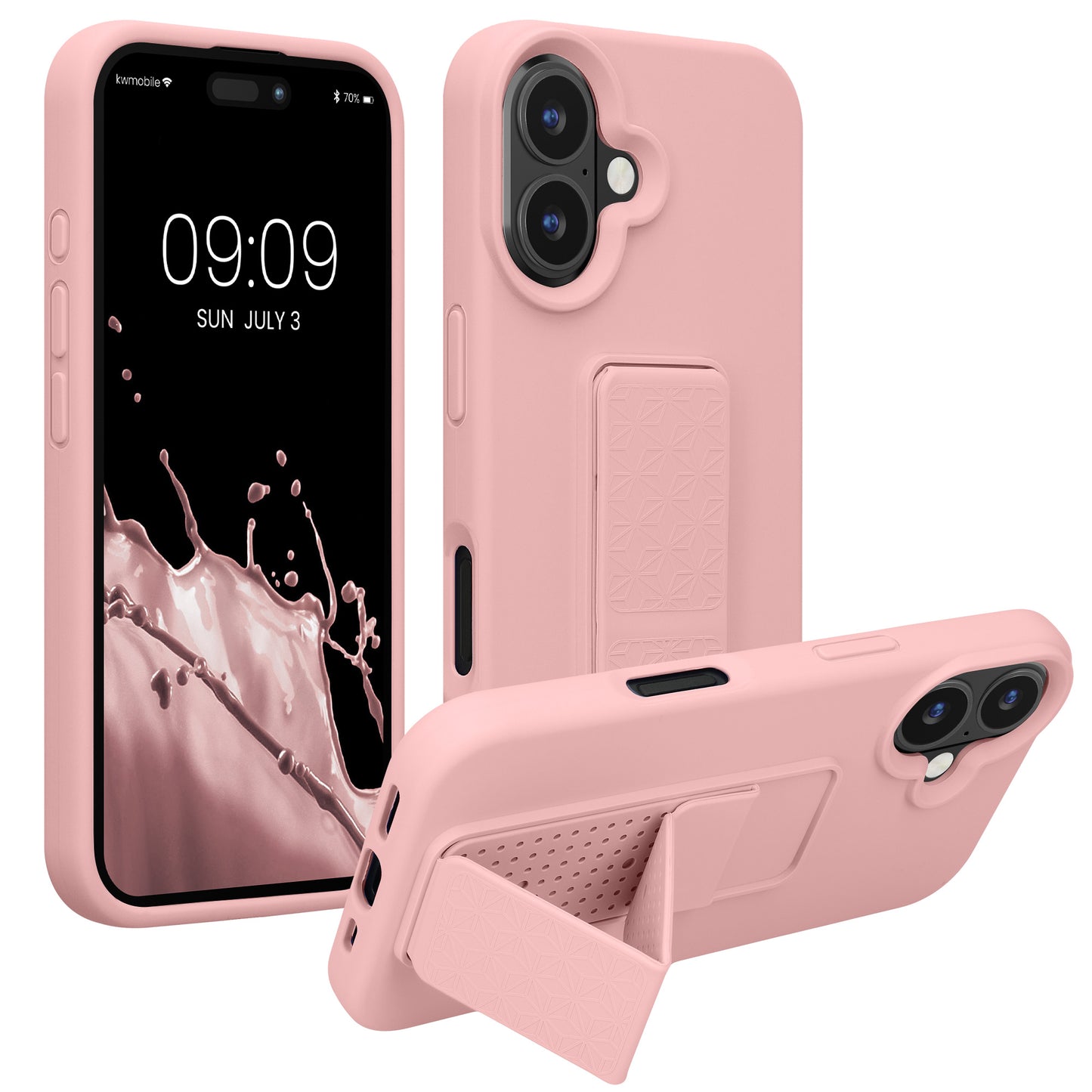 kwmobile Handyhülle für Apple iPhone 16 Hülle - TPU Silikon Case mit Fingerhalter und Stand - Schutzhülle Cover in Altrosa Altrosa  
