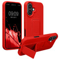kwmobile Handyhülle für Apple iPhone 16 Hülle - TPU Silikon Case mit Fingerhalter und Stand - Schutzhülle Cover in Rot Rot  