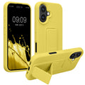 kwmobile Handyhülle für Apple iPhone 16 Hülle - TPU Silikon Case mit Fingerhalter und Stand - Schutzhülle Cover in Strahlend Gelb Strahlend Gelb  