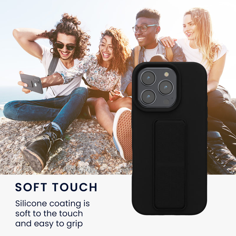 kwmobile Handyhülle für Apple iPhone 16 Pro Hülle - Silikon Case mit Fingerhalter und Stand - Schutzhülle Cover