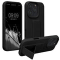 kwmobile Handyhülle für Apple iPhone 16 Pro Hülle - TPU Silikon Case mit Fingerhalter und Stand - Schutzhülle Cover in Schwarz Schwarz  