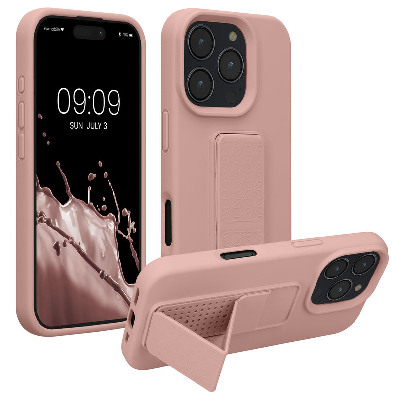 kwmobile Handyhülle für Apple iPhone 16 Pro Hülle - TPU Silikon Case mit Fingerhalter und Stand - Schutzhülle Cover in Altrosa Altrosa  