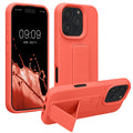 kwmobile Handyhülle für Apple iPhone 16 Pro Hülle - TPU Silikon Case mit Fingerhalter und Stand - Schutzhülle Cover in Koralle Koralle  