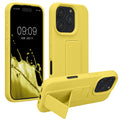 kwmobile Handyhülle für Apple iPhone 16 Pro Hülle - TPU Silikon Case mit Fingerhalter und Stand - Schutzhülle Cover in Strahlend Gelb Strahlend Gelb  
