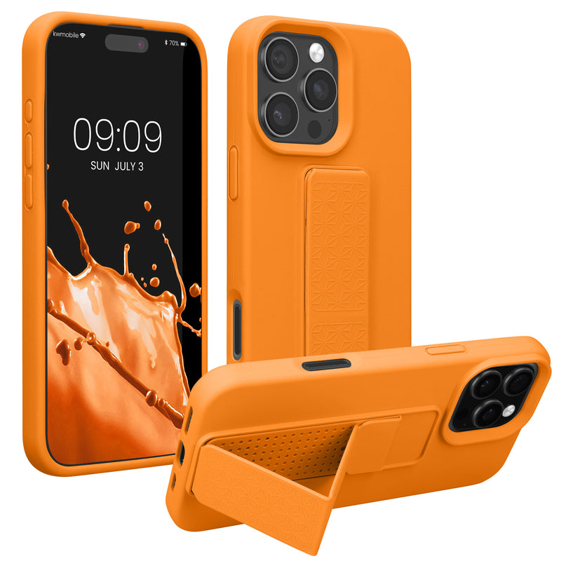 kwmobile Handyhülle für Apple iPhone 16 Pro Hülle - TPU Silikon Case mit Fingerhalter und Stand - Schutzhülle Cover in Fruity Orange Fruity Orange  