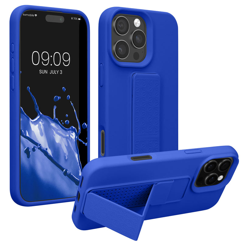 kwmobile Handyhülle für Apple iPhone 16 Pro Hülle - TPU Silikon Case mit Fingerhalter und Stand - Schutzhülle Cover in Baltik Blau Baltik Blau  