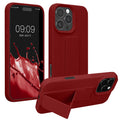 kwmobile Handyhülle für Apple iPhone 16 Pro Hülle - TPU Silikon Case mit Fingerhalter und Stand - Schutzhülle Cover in Rhabarber Rot Rhabarber Rot  
