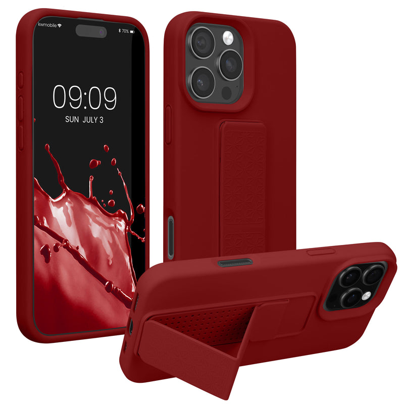 kwmobile Handyhülle für Apple iPhone 16 Pro Hülle - TPU Silikon Case mit Fingerhalter und Stand - Schutzhülle Cover in Rhabarber Rot Rhabarber Rot  