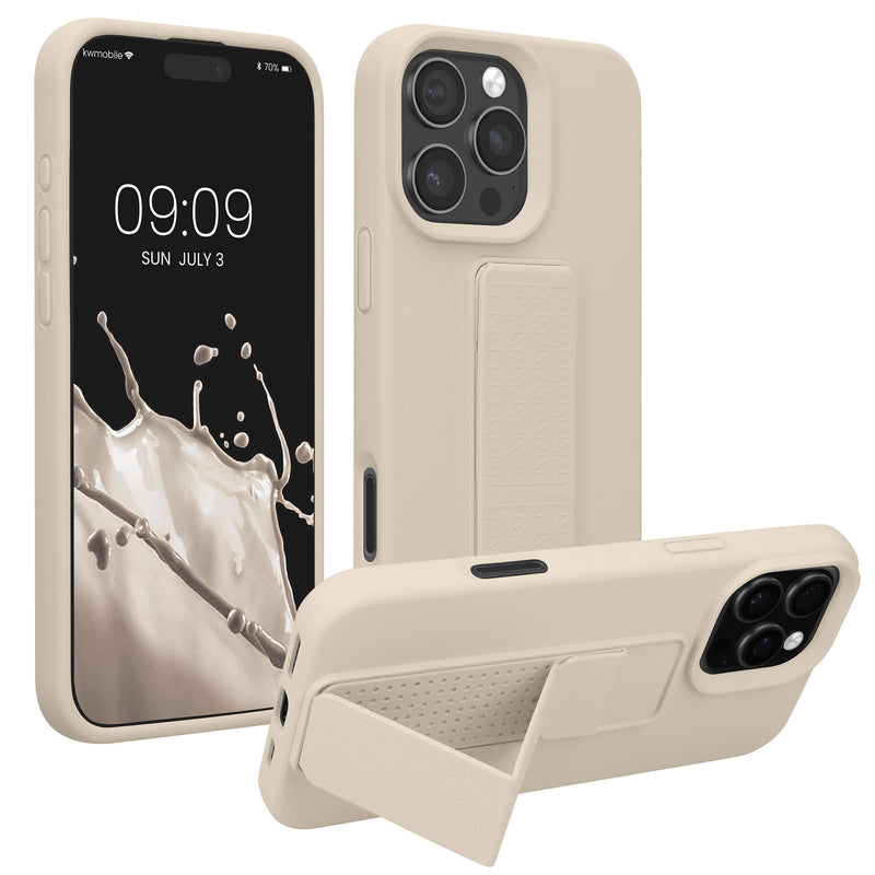 kwmobile Handyhülle für Apple iPhone 16 Pro Hülle - TPU Silikon Case mit Fingerhalter und Stand - Schutzhülle Cover in Creme Creme  