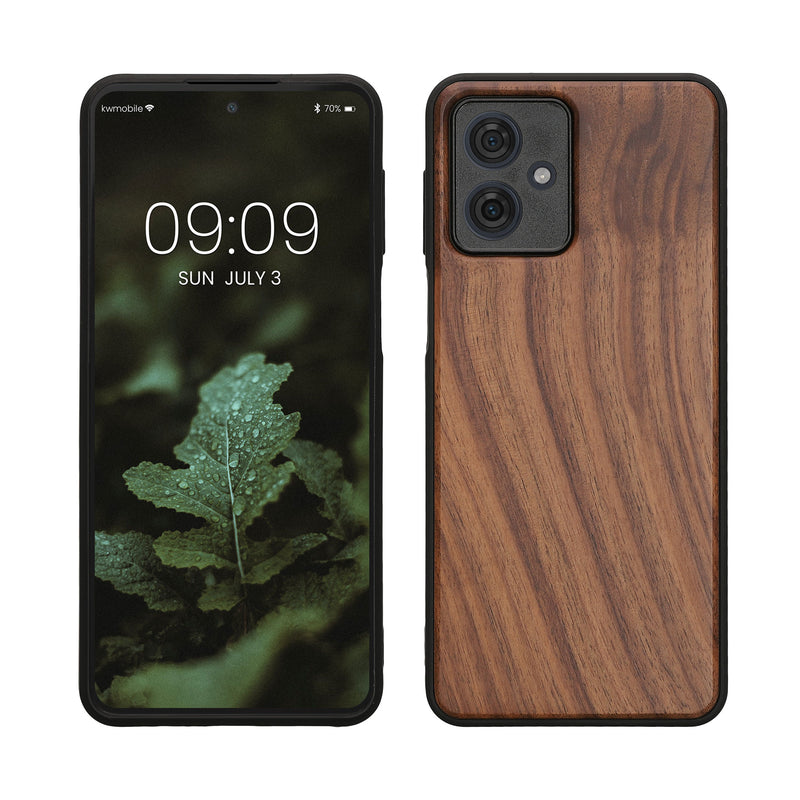 kwmobile Handyhülle für Motorola Moto G54 5G Hülle Holz - Case mit TPU Bumper - Stoßfestes Hardcase - Schutzhülle Cover in Dunkelbraun Dunkelbraun  
