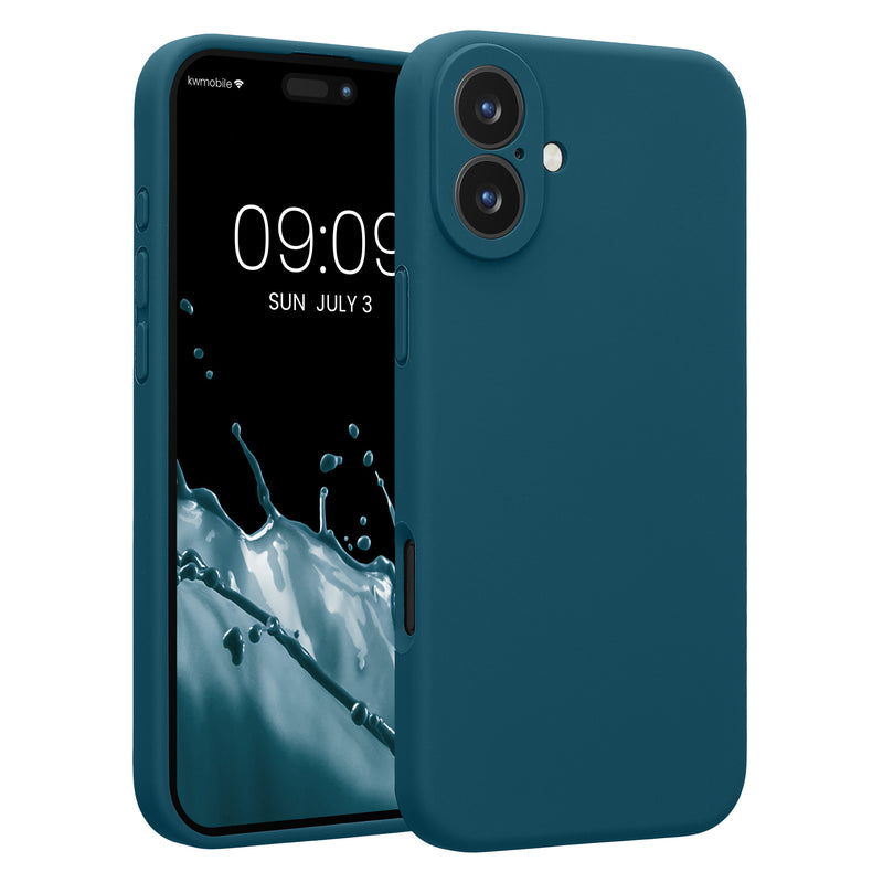 kwmobile Handyhülle für Apple iPhone 16 Plus Hülle - gummierte Handy Silikon Case für iPhone 16 Plus - Schutzhülle Cover - Petrol matt Petrol matt  
