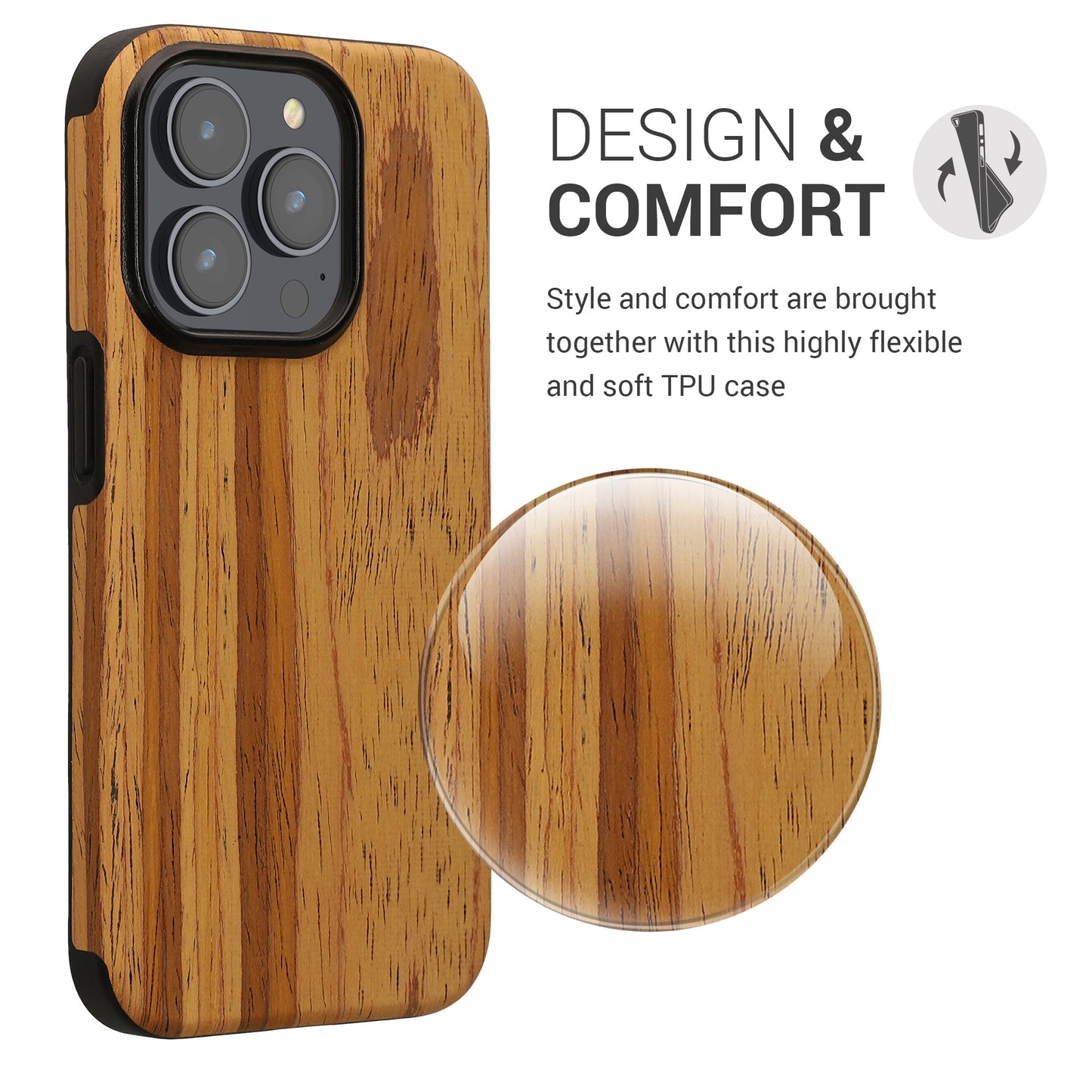 kwmobile Hülle kompatibel mit Apple iPhone 15 Pro - Backcover Cover Holz Maserung