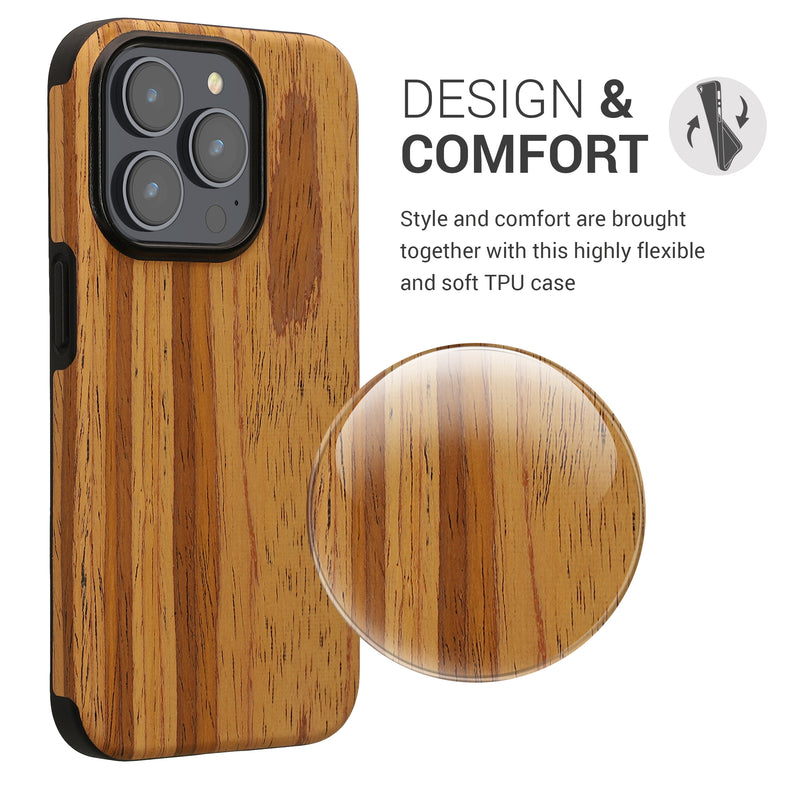 kwmobile Hülle kompatibel mit Apple iPhone 15 Pro - Backcover Cover Holz Maserung