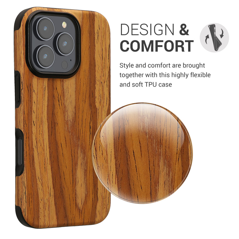 kwmobile Hülle kompatibel mit Apple iPhone 16 Pro - Backcover Cover Holz Maserung