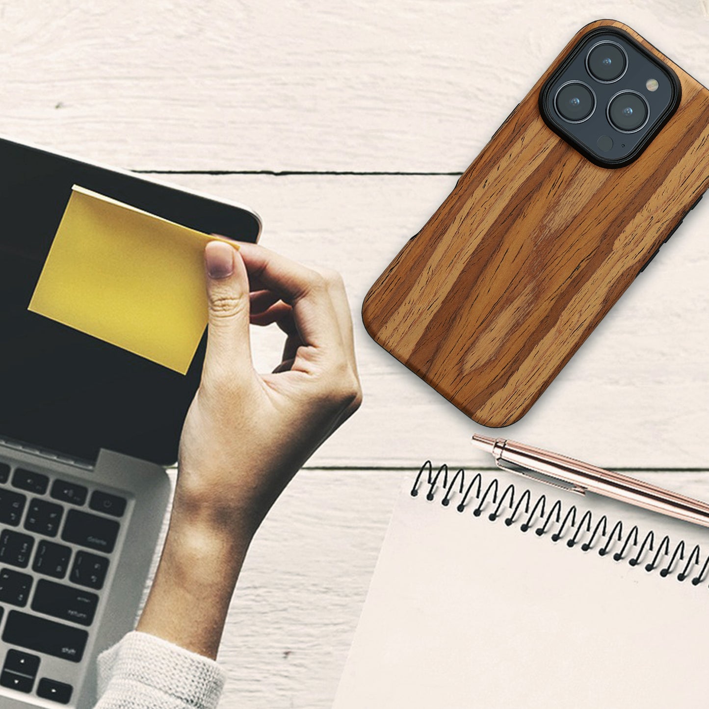 kwmobile Hülle kompatibel mit Apple iPhone 16 Pro - Backcover Cover Holz Maserung