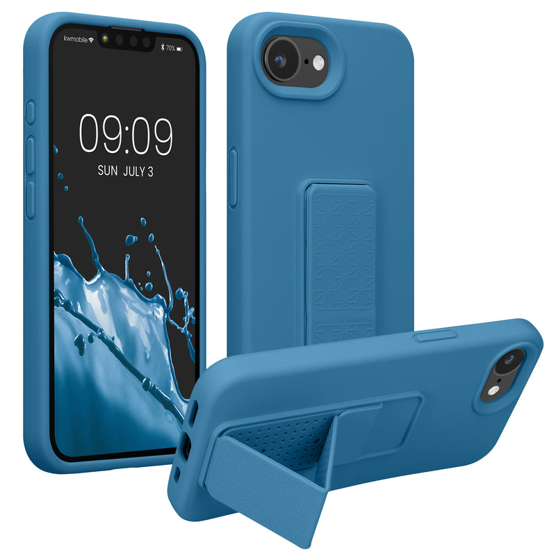 kwmobile Handyhülle für Apple iPhone 17e / iPhone 16e Hülle - TPU Silikon Case mit Fingerhalter und Stand - Schutzhülle Cover in Karibikblau Karibikblau  