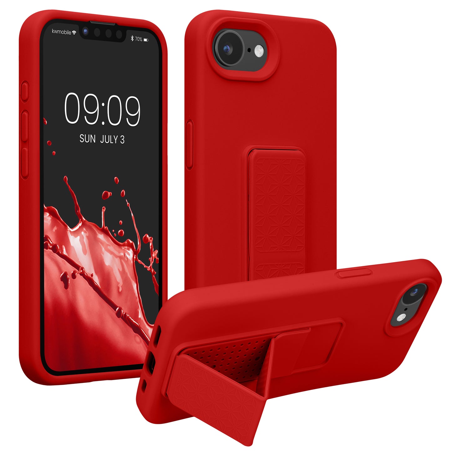kwmobile Handyhülle für Apple iPhone 17e / iPhone 16e Hülle - TPU Silikon Case mit Fingerhalter und Stand - Schutzhülle Cover in Rot Rot  