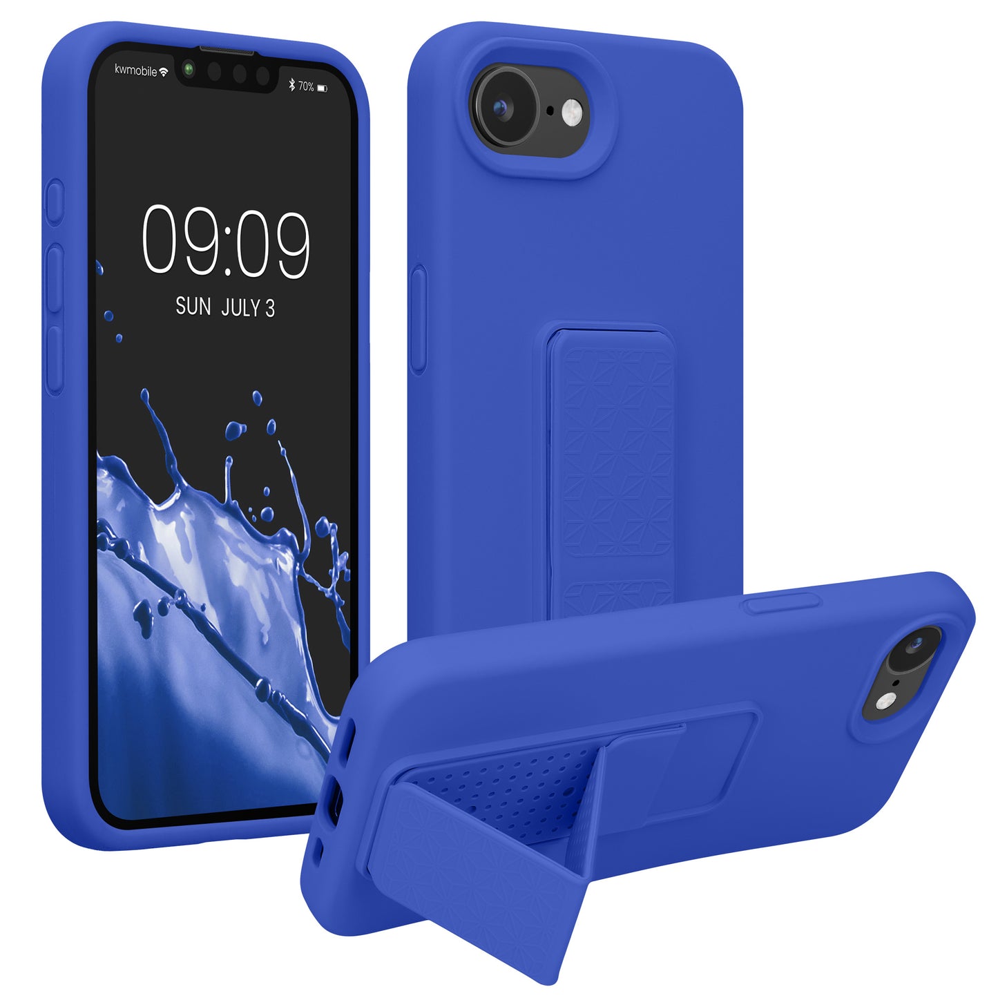 kwmobile Handyhülle für Apple iPhone 17e / iPhone 16e Hülle - TPU Silikon Case mit Fingerhalter und Stand - Schutzhülle Cover in Baltik Blau Baltik Blau  