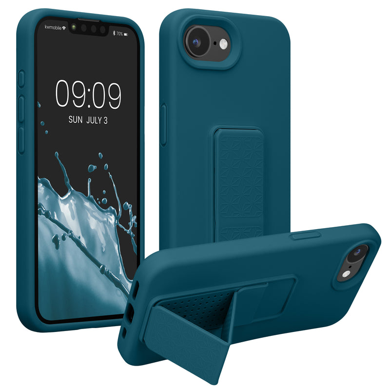 kwmobile Handyhülle für Apple iPhone 17e / iPhone 16e Hülle - TPU Silikon Case mit Fingerhalter und Stand - Schutzhülle Cover in Petrol matt Petrol matt  