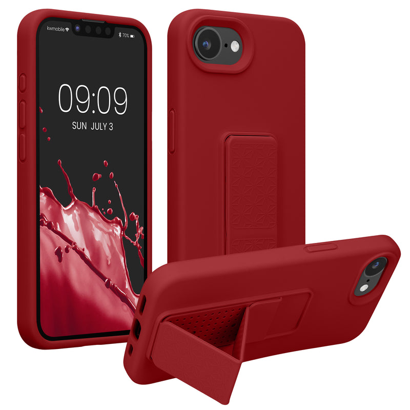 kwmobile Handyhülle für Apple iPhone 17e / iPhone 16e Hülle - TPU Silikon Case mit Fingerhalter und Stand - Schutzhülle Cover in Rhabarber Rot Rhabarber Rot  