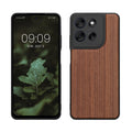 kwmobile Handyhülle für Motorola Moto G56 5G Hülle Holz - Case mit TPU Bumper - Stoßfestes Hardcase - Schutzhülle Cover in Dunkelbraun Dunkelbraun  