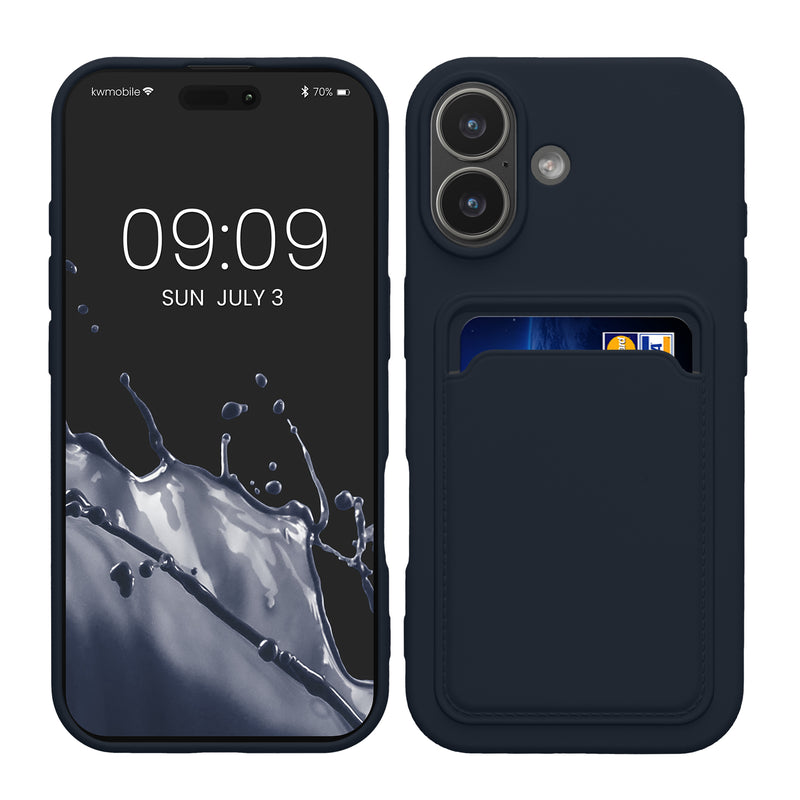kwmobile Handyhülle für Apple iPhone 17 Hülle mit Kartenfach - TPU Case - Kabelloses Laden - Schutzhülle Cover in Dunkelblau Dunkelblau  