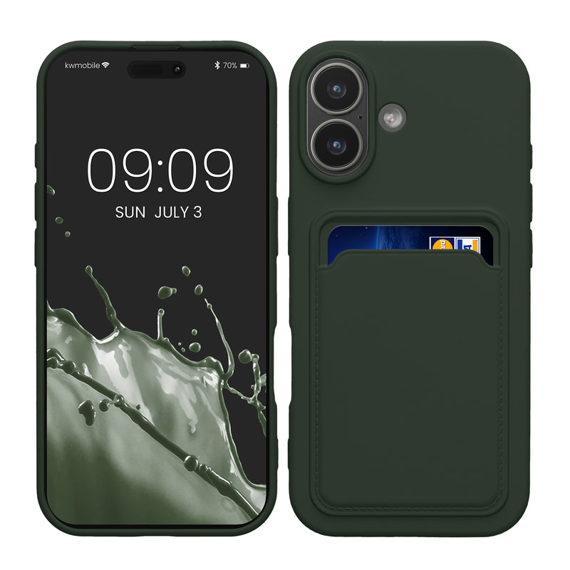 kwmobile Handyhülle für Apple iPhone 17 Hülle mit Kartenfach - TPU Case - Kabelloses Laden - Schutzhülle Cover in Dunkelgrün Dunkelgrün  