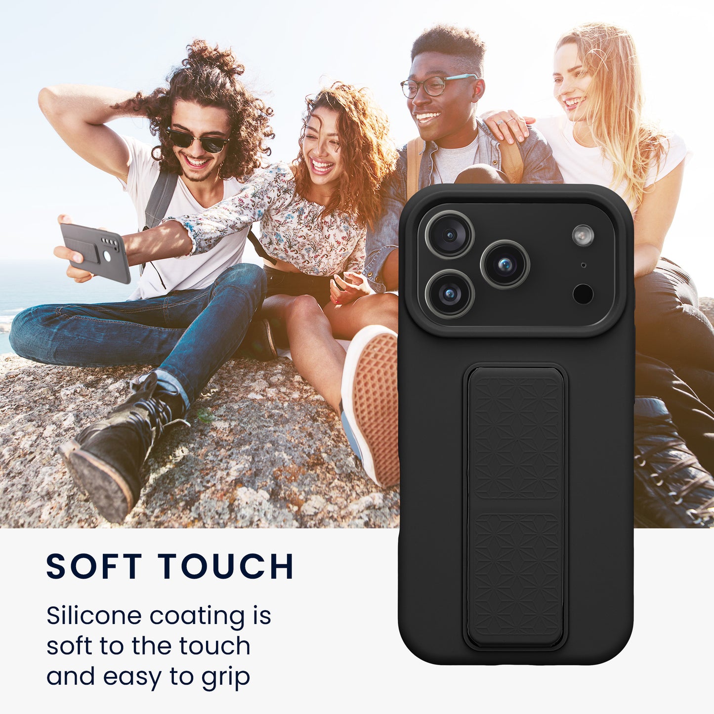kwmobile Handyhülle für Apple iPhone 17 Pro Hülle - Silikon Case mit Fingerhalter und Stand - Schutzhülle Cover
