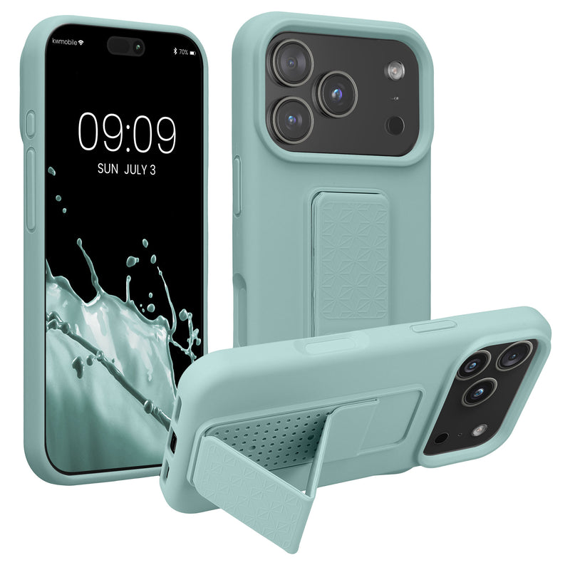 kwmobile Handyhülle für Apple iPhone 17 Pro Hülle - TPU Silikon Case mit Fingerhalter und Stand - Schutzhülle Cover in Mintgrün Mintgrün  