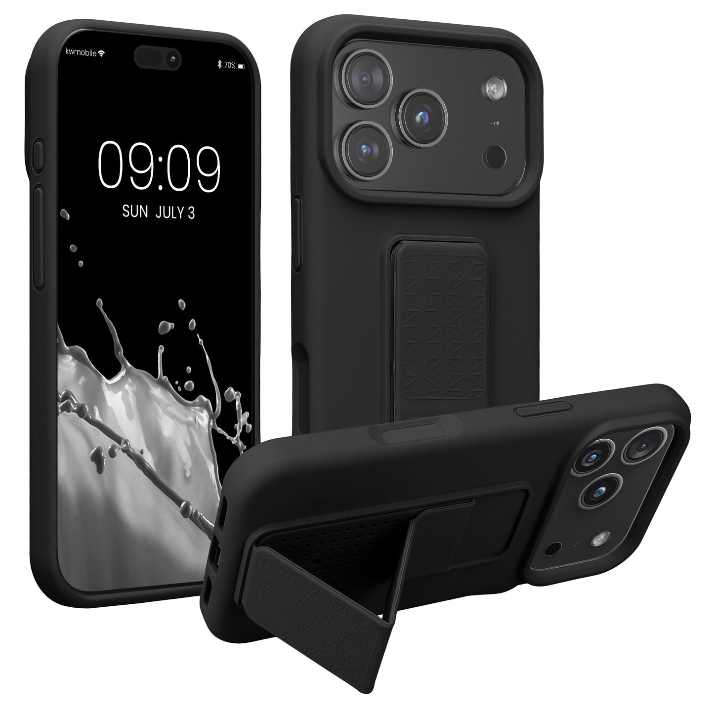 kwmobile Handyhülle für Apple iPhone 17 Pro Hülle - TPU Silikon Case mit Fingerhalter und Stand - Schutzhülle Cover in Schwarz Schwarz  